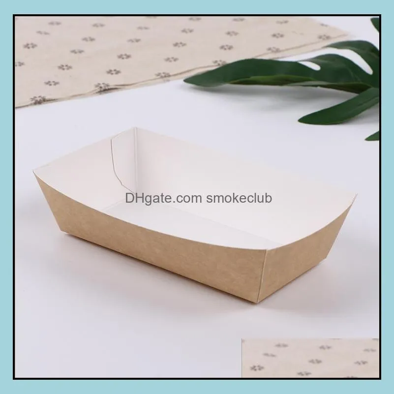 100PCS Food Serving Tray Kraft Paper Carriers Boat Shape Packing for Caterers Restaurants