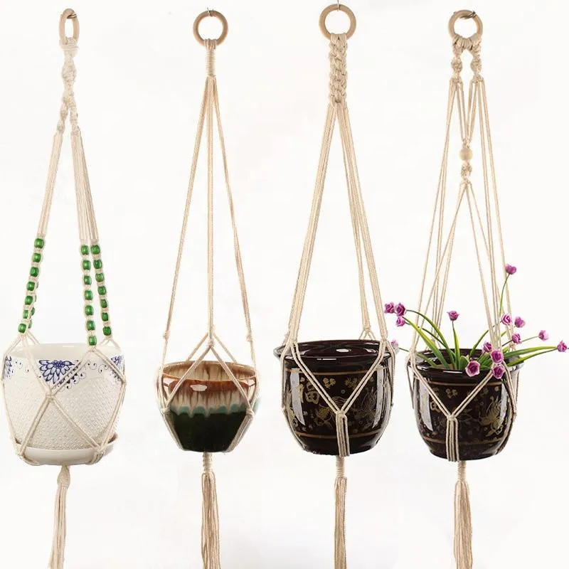 Flower Pot Net Bag Favor Creative Plant Hanging Basket Hand-woven Cotton Rope Gardening Greening Flowerpot Holder Indoor Decor