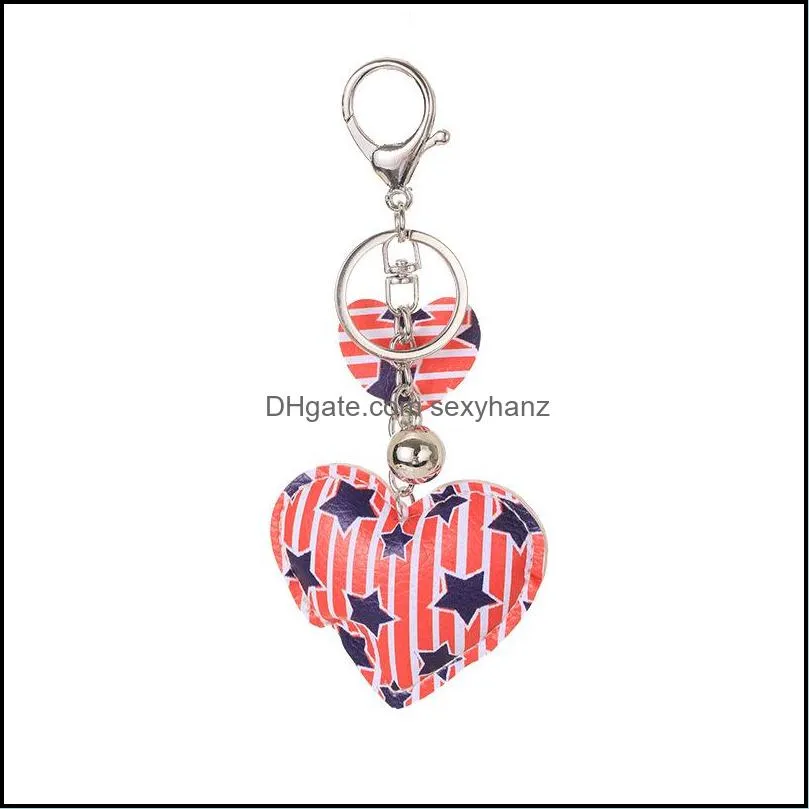 Newdesigner keychain Party Favor colorful cute Heart Shape Key chain Independence Day American Flag Keychains 2900 Q2