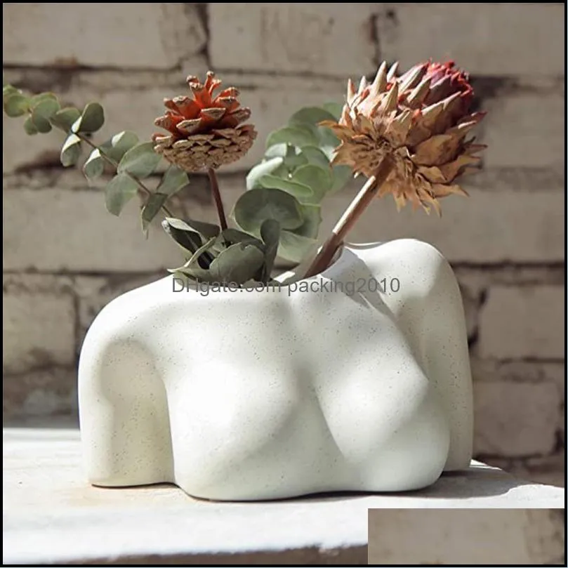Vases Bust/Buttocks Sculpture Vase Resin Sexy Body Flower Pot Living Room Garden Decoration Nordic Female Art Ornament