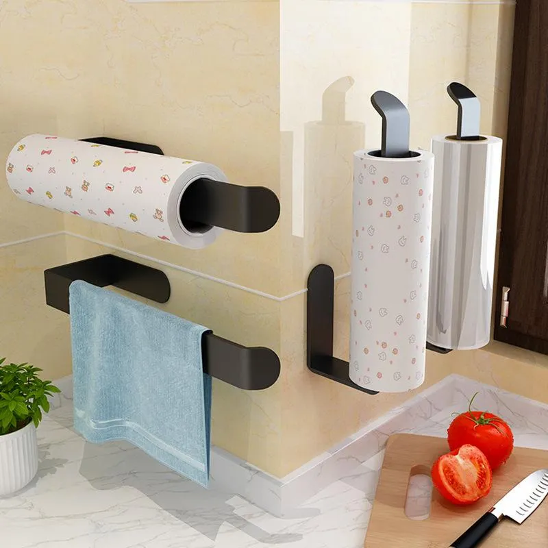 Hooks & Rails Wall-mounted Single-opening Towel Bar U-shaped Cling Film Rack Multi-purpose Space Aluminum Thickened Bathroom Tissue Holder