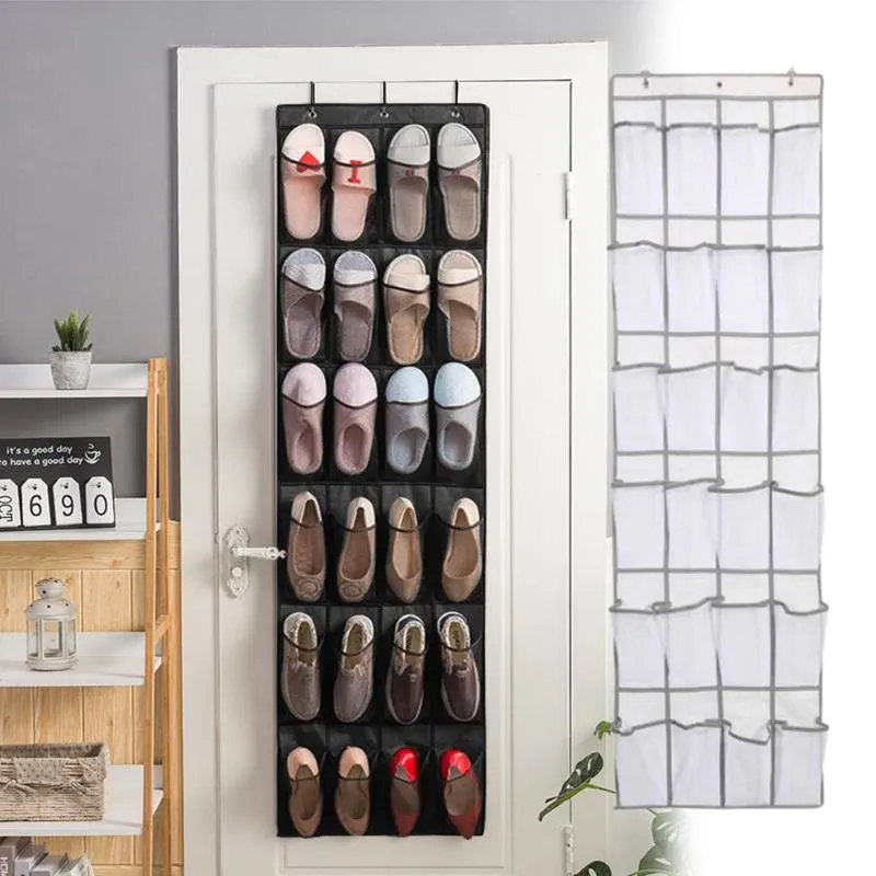 Rangement de garde-robe de vêtements au-dessus de la porte organisateur de chaussures porte-cintre armoire avec 24 poches en maille vêtements