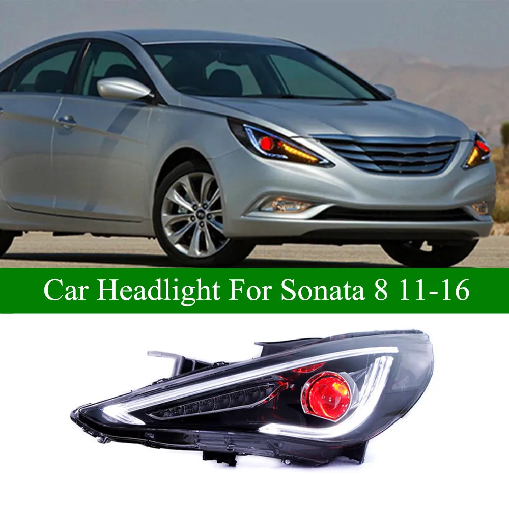 سيارة عالية/ منخفضة من رأس الحزمة لضوء رأس Hyundai Sonata 8 مجموعة المصابيح الأمامية LED 2011-2016 DRL TEURN INGLE LENSOR LENSOR