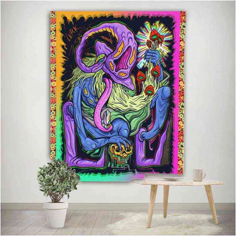 Psychedelische illustratie Decoratief tapijt Mandala Boho Hippie Wall Home Tapestry J220804