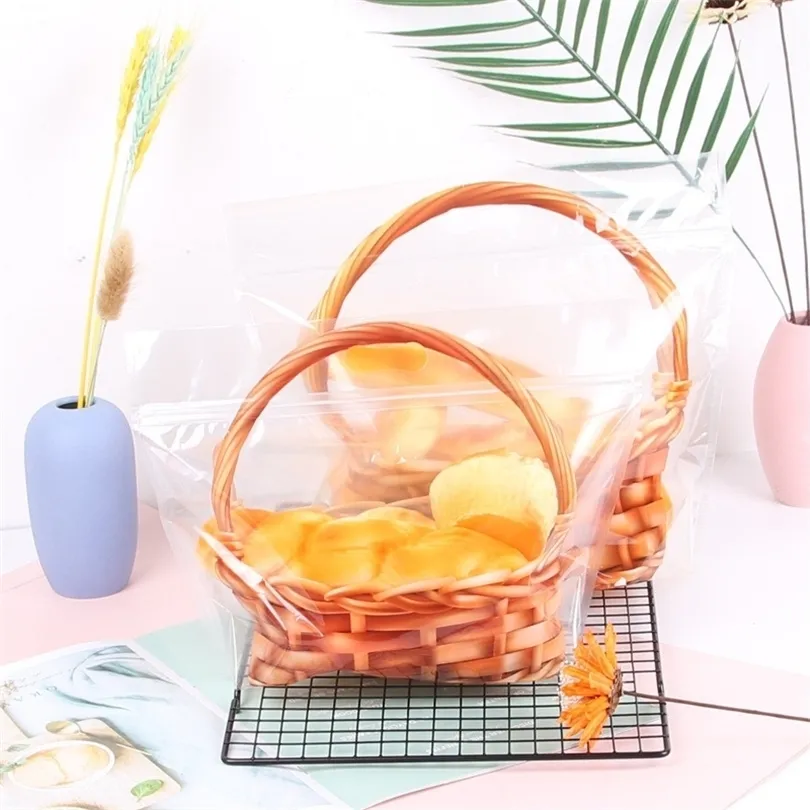 50Pcs Transparent Basket Pattern Zipper Ziplock Bag Toast Bread Package Cake Pastry Packaging Food Bags 201015