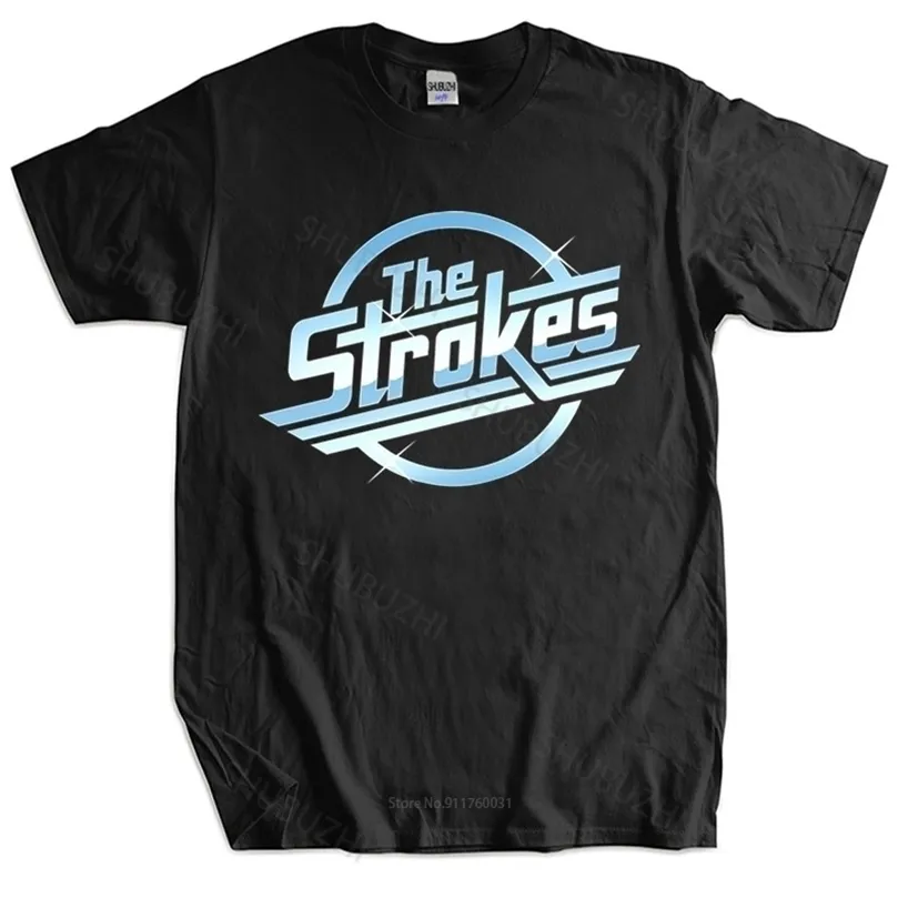 Män bomull t shirt sommar toppar strokes t shirt män indie rock band tshirt större storlek homme svart tshirt dropp 220607