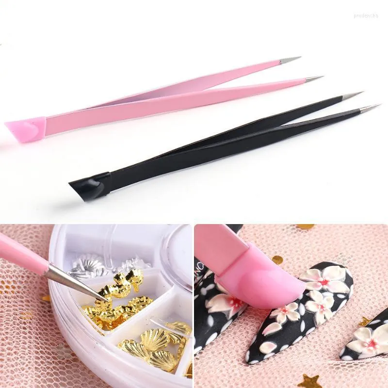 Nail Art Equipment Tweezers With Silicone Pressing Head For 3D Sticker Rhinestones Water Stainless Steel Nails Tool Prud22