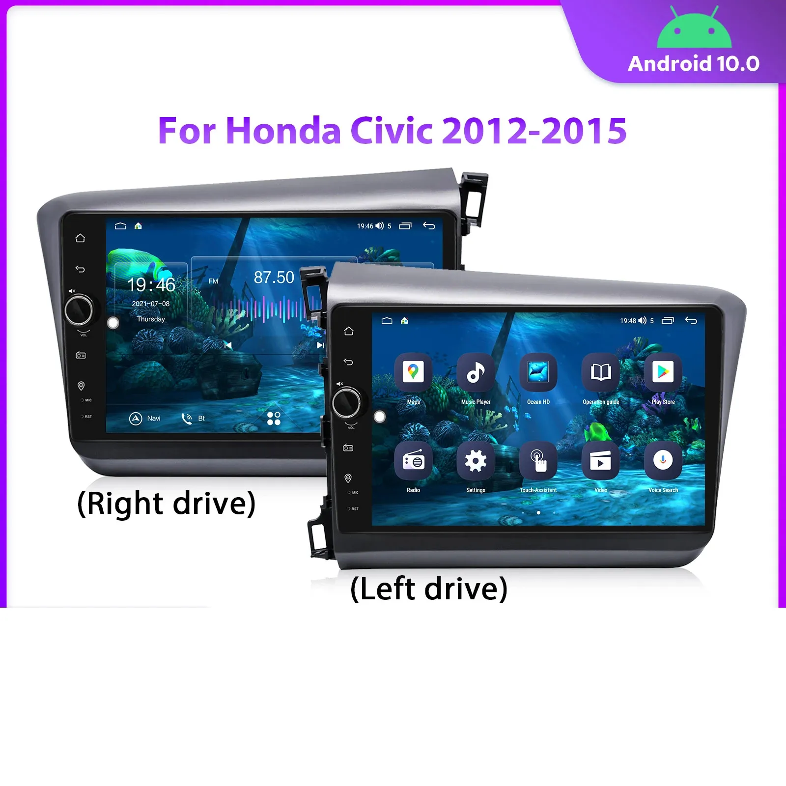 Honda Civic 2012-2015 용 Android 10 자동차 탐색 비디오 GPS 오디오 라디오 멀티미디어 스테레오 플레이어
