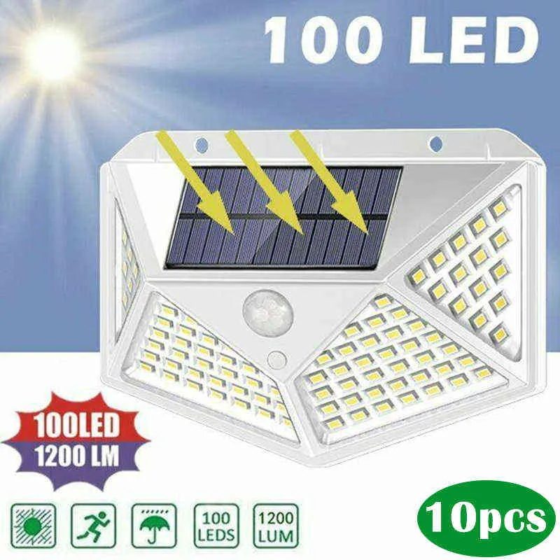 New Outdoor Solar Lighting LED Modes Solar Wall Lamp With Motion Sensor Absorb Sunlight Street Light For Garden Pool decor J220531