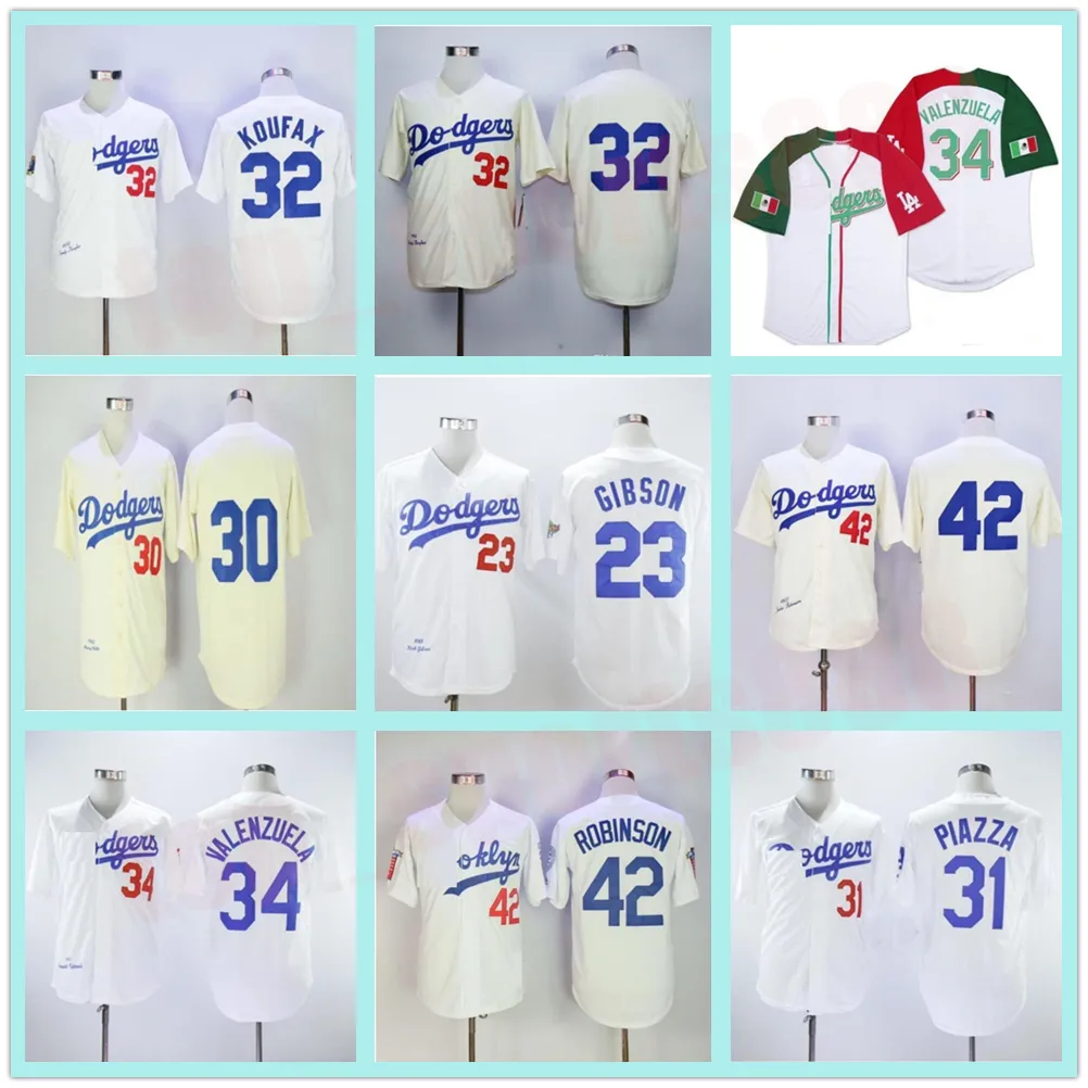 Mężczyźni Kobiety Młodzieżowe koszulki vintage 42 Jackie Robinson 4 Babe Herman 23 Kirk Gibson 32 Sandy Koufax Dodger 34 Fernando Valenzuela 30 Maury Wills Retro koszulka bejsbolowa