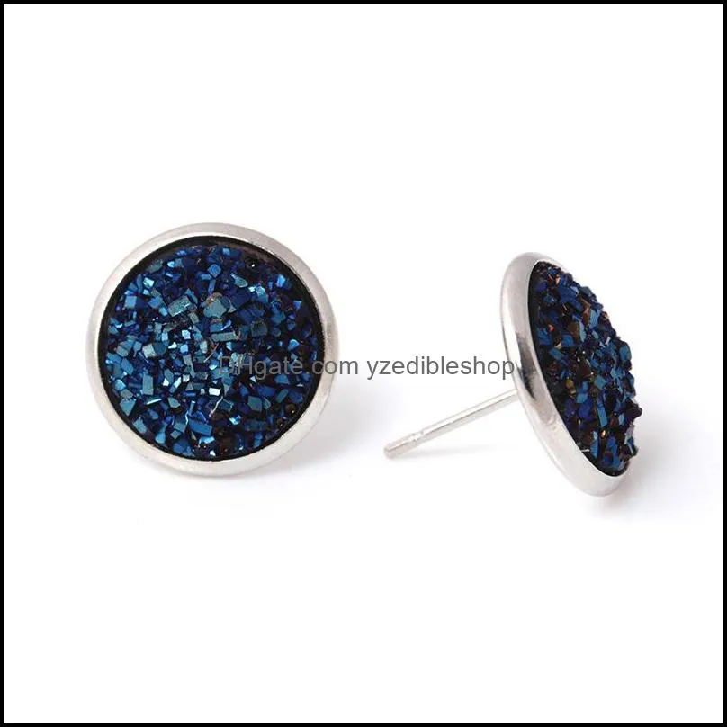 High quality Resin Druzy stud Earrings For Women simple shining tone Hypoallergenic Earrings Female Fashion Jewelry Gift