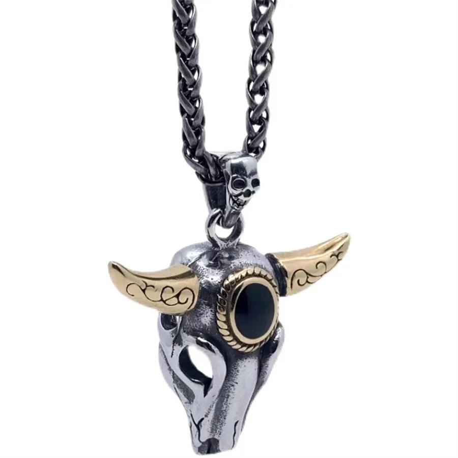 Personality Golden Horn Bull Head Pendant Titanium Steel Necklace Men's Trendy Long Hip-Hop Popular Fashion Accessories Gilt