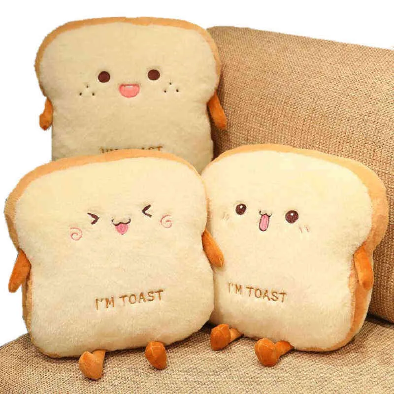 Plush Toast Bread Pillow Cute Simulation Food Hot Dog Soft Pop Hand Warmer Cushion Home Decor Children Toys Birthday gift J220704