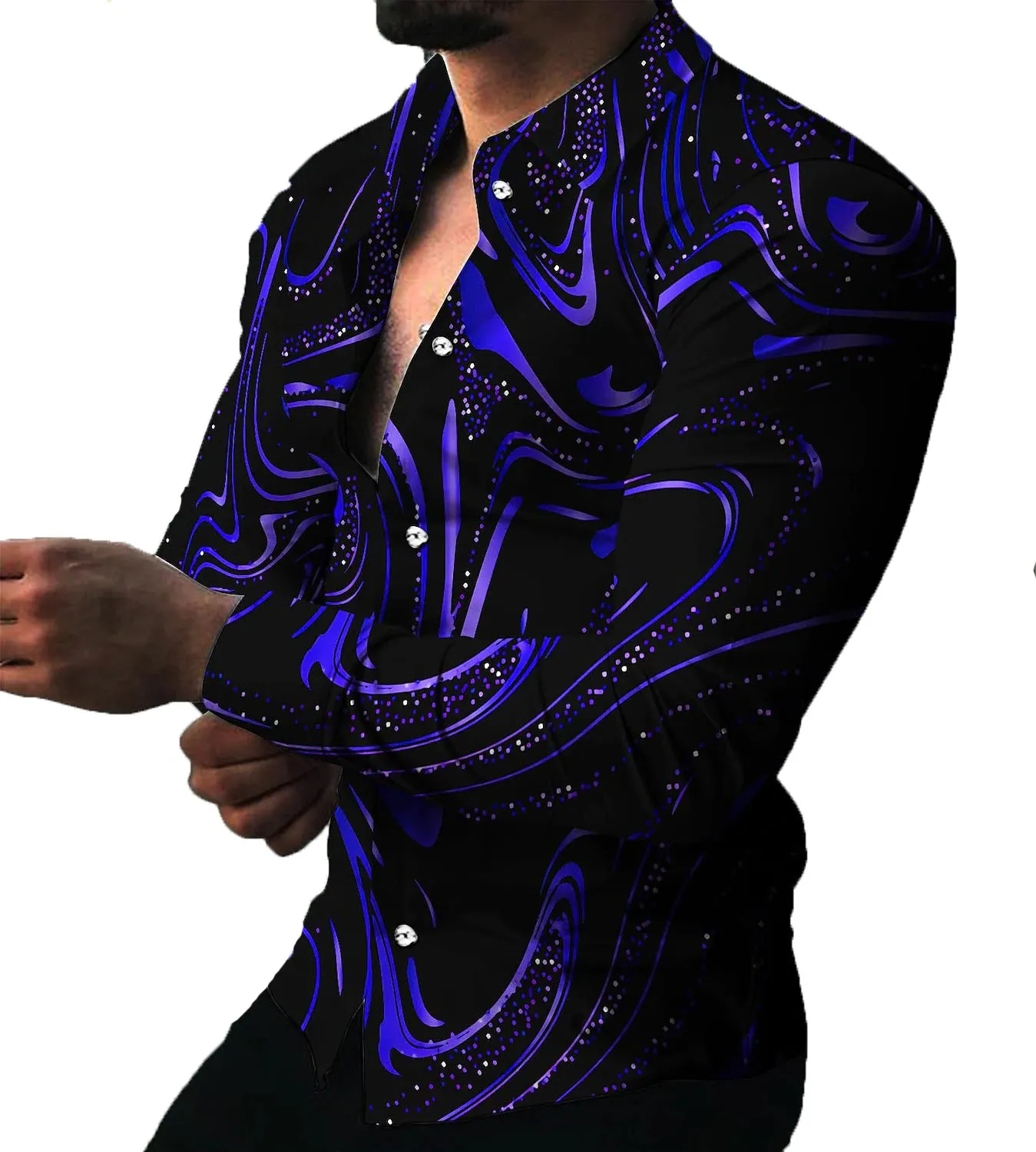 Męskie Casual Camisa Plus Size Koszule Odzież 3XL 5XL Top Polka Dot Bluzka Geometryczny wzór Hawaje Długi rękaw Wysokiej Jakości Bluzki Bluzki