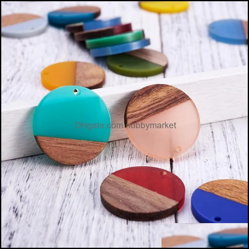 100pcs Resin Wood Pendants Charms Natural Wood Mixed Color Rectangle Round for Jewelry Making DIY Bracelet Necklace Earring