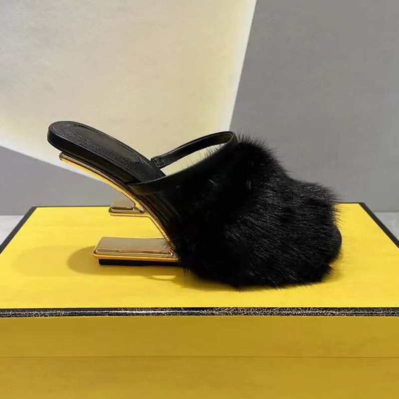 Sculpted High Heeled Fur Mule Slippers Metallic High Heels Open Toes Slip On Slides Mink Hair Sandals For Women Luxury Designer Shoes Factory FootwearSize 35 43 From 95 95 DHgate