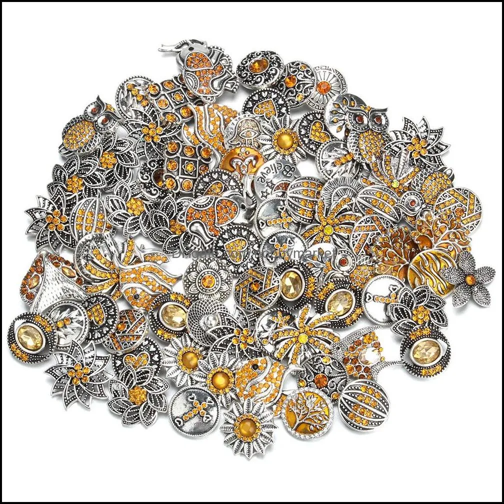 Lots Jewelry Components 18mm Rhinestone Metal Snap Button Fit DIY Snaps Jewelry