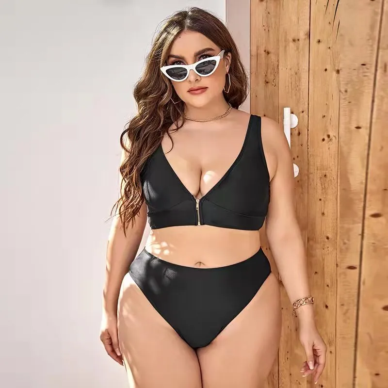 womens sexy fashion swimsuit swim swimwear swimming beachwear two piece set black color plus size high waist no Bra underwire support summer swimsuits bikinis