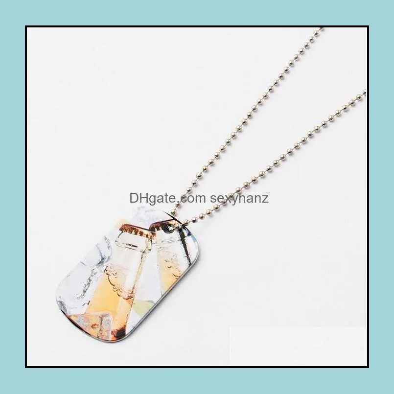 Sublimation Blank Pendant Necklace Metal Heat Transfer Creative Dog Tag DIY Hip Hop Decorative Necklaces With Chain for Men Women
