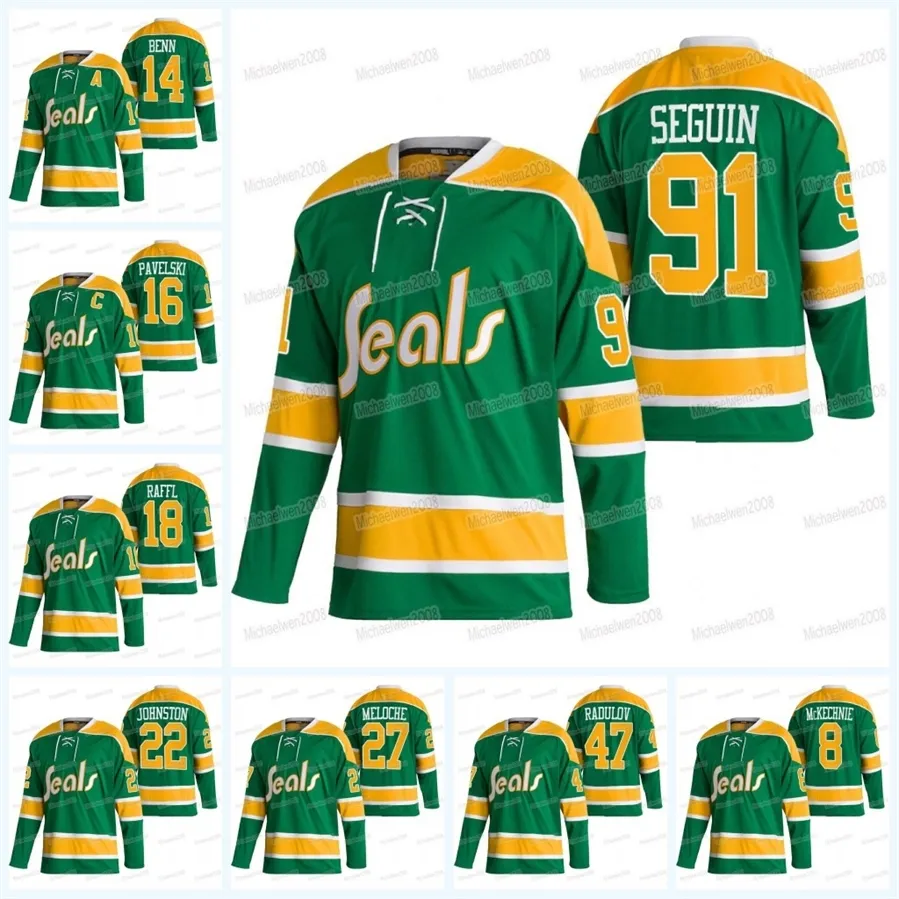 Maillot MitNess California Golden Seals 2022 Heritage Classics Joe Pavelski Tyler Seguin Jamie Benn Jason Robertson Michael Raffl Joey Johnston Roope