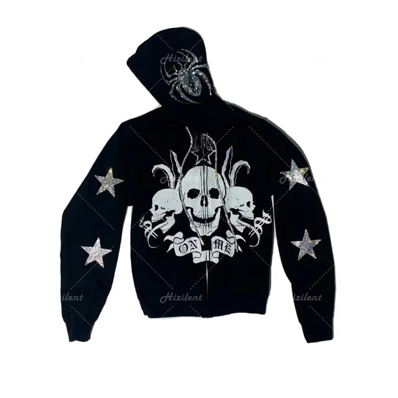 Women Spider Skull Print streetwear Street -assize Hoodie Coat Goth harajuku y2k clothes grunge zip hoodies 220726