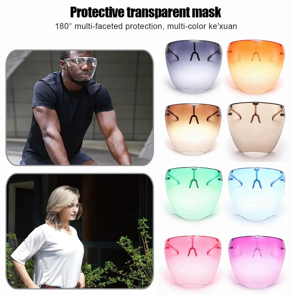 DHL Lradient Color Presethial Mask with Casses Frame Frame Cover Cover Cover Cover Cover Anti-Fog Hace Shield أقنعة مصممة صافية FY9523 C0715G02