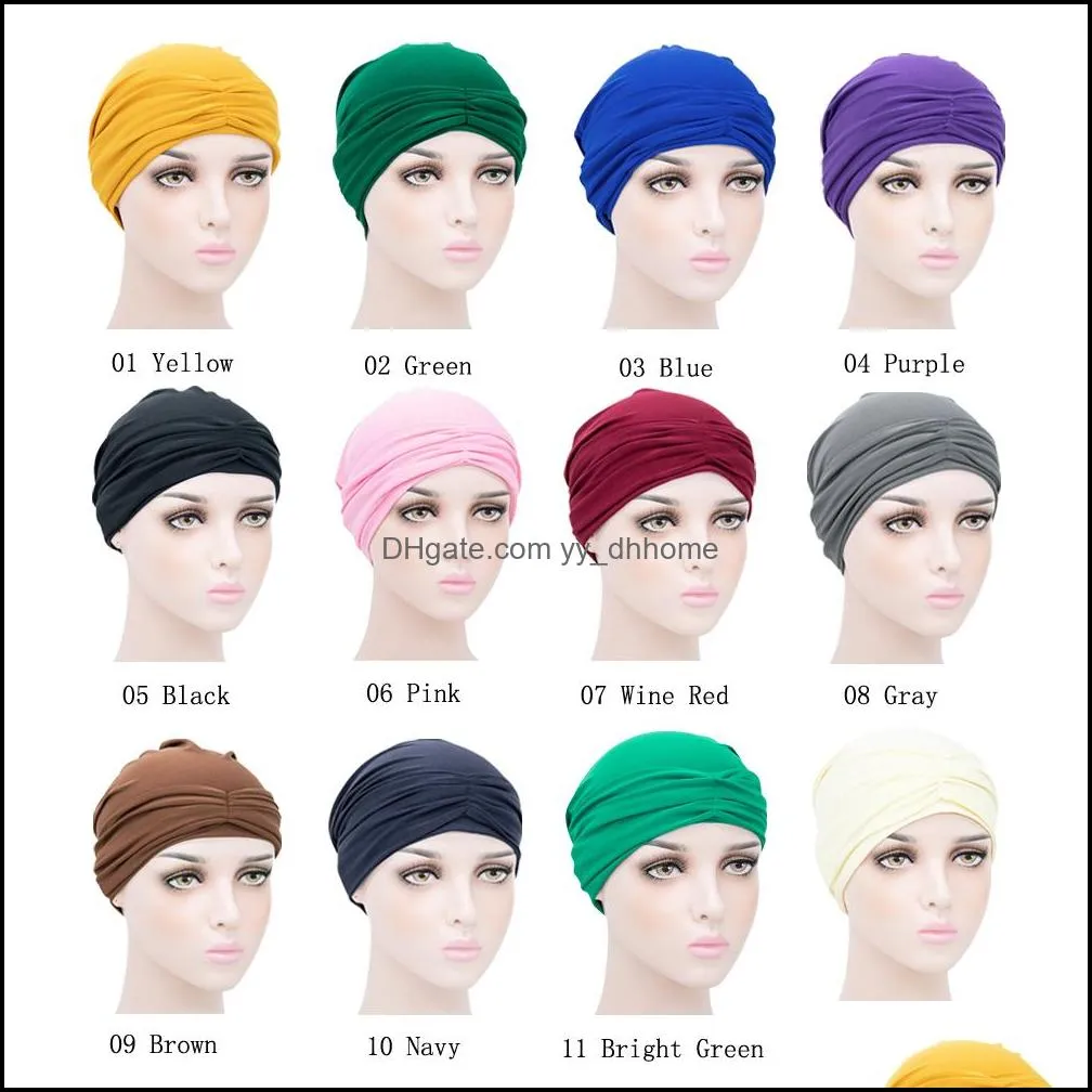 Trendy Turban Caps For Women Plain Muslim Hijab Scarf Hijabs India African Head Wraps Turbante Headscarf Bonnet Beanies New