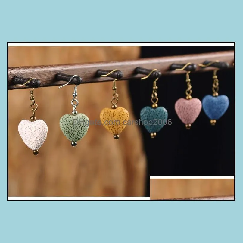 Fashion 4 Styles Ocean Heart Lava Stone Dangle Earrings Aroma Oil Diffuser Earrings Colorful Lava Stone Earring