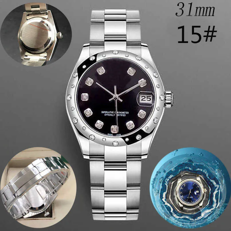 Woman diamond watch Ladies watches gold 31mm Dislocation montre de luxe 2813 Automatic Steel swimming Waterproof wristwatches