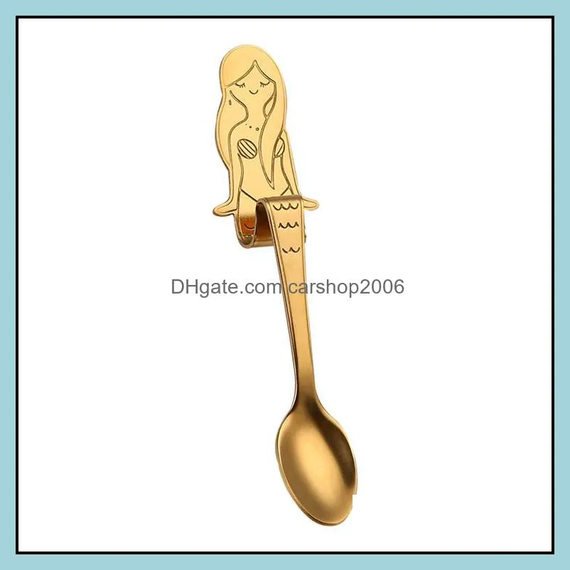 fancy coffee spoon mermaid spoon pvd plated stainless steel 304 silver gold copper black rainbow spoon