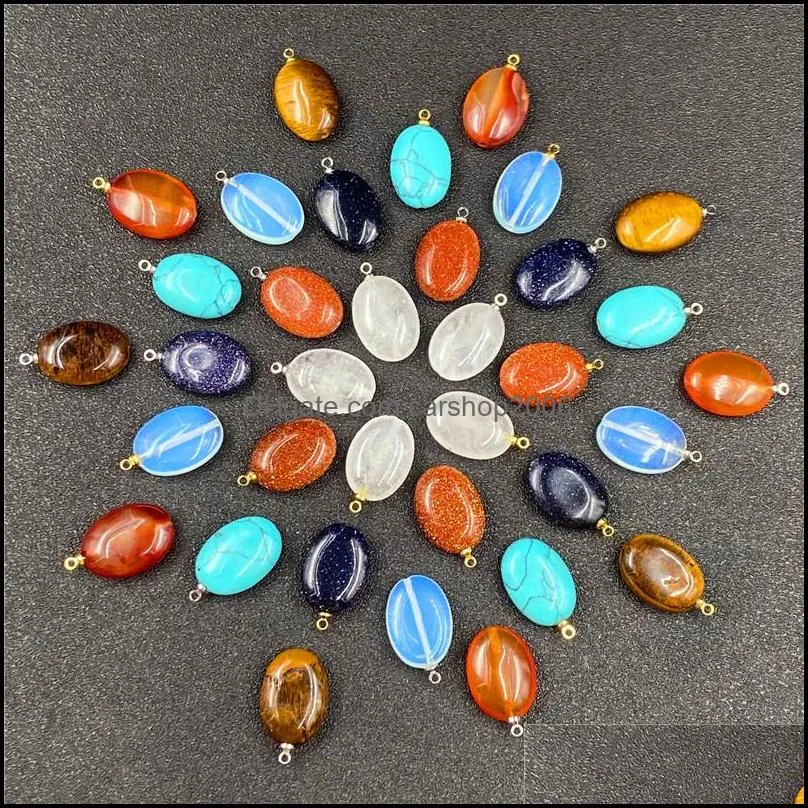 H￤nge halsband reiki helande smycken ovala naturliga sten kvarts turkos opal agat kristall h￤ngen diy ￶rh￤ngen wome carshop2006 dhxi4