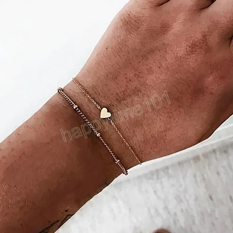 2pc/set Gold Silber Farbe kleine Liebe Freundschaft Charme Armbänder Armreifen Schmuck Linkkette Armbänder für Frauen Geschenk