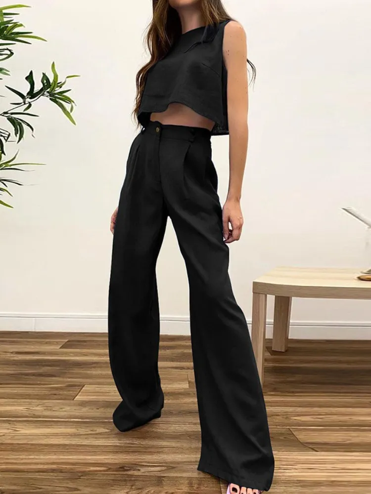 2024 Summer Women's Linen Trouser Suit with Blouse Casual Loose Two-piece  Set for Elegant Outfits Cotton Pants Women's Tracksuit - AliExpress