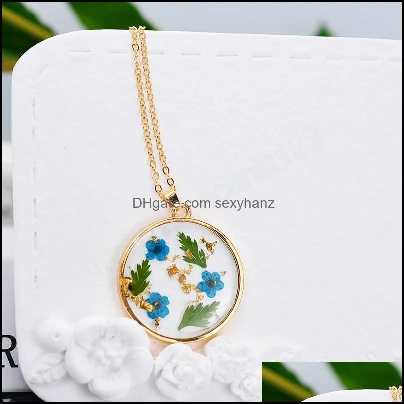 creative transparent resin round pendant necklaces colorful dried flower geometric necklaces for women girls party jewelry gift