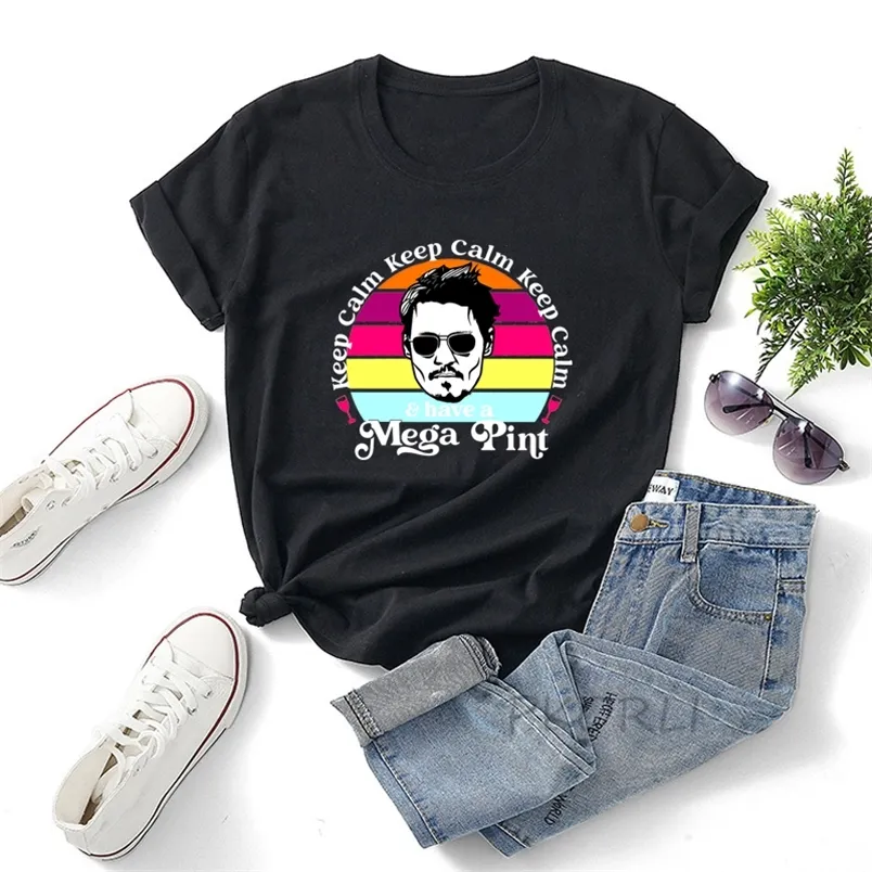 Keep Calm Have A Mega Pint T Shirt Donna Johnny Depp T-shirt con stampa grafica Justice for TShirt Manica corta estiva unisex 220628