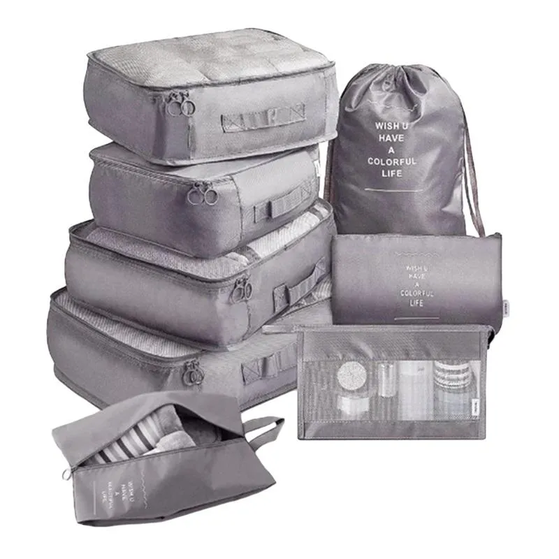 Kosmetiska väskor fall resväska förvaringspåse 8 st. Fällbara hushållsarbete Kläder tvättar separat färgpaket resedäck Organiscosmetic