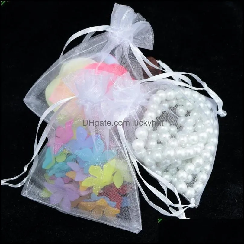 Bolsas de joalheria bolsas de embalagem exibem brancas pequenas bolsas de organza dstring festas wedding wedding weed cidy wrap squra presente 7x9cm 2.75x3.