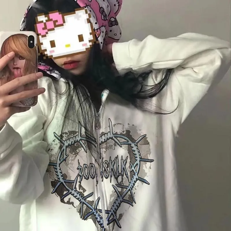 Sweats à capuche pour femmes Sweatshirts Femmes Zip Up Vêtements Poche à manches longues Oversize Anime Harajuku Gothique Hommes À Capuche Coton Y2K VesteFemmes