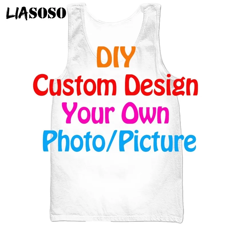 Liasoso Diy Custom Design Undershirt 3d Print je eigen foto's van Os mannen Vest dames shirt mannen s mouwloze tanktops d000 1 220707