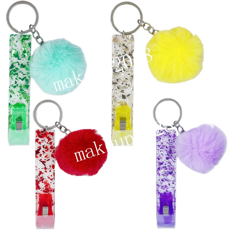 8 Colors Plush Ball Keychain Pendant Silicone Grabber Card Puller Keychain Luggage Decoration Key Chain Gift Keyring 13*2CM