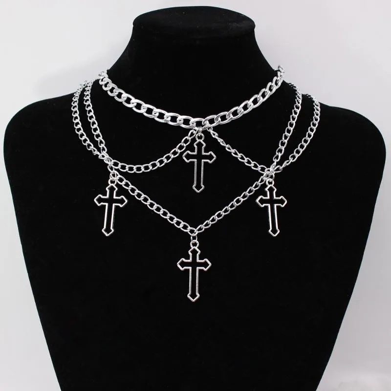 Naszyjniki wisiorek goty niezależne srebrne kolory puste łańcuchy krzyżowe dla kobiet e grunge estetyczne akcesoria biżuterii kpop chokerpendant