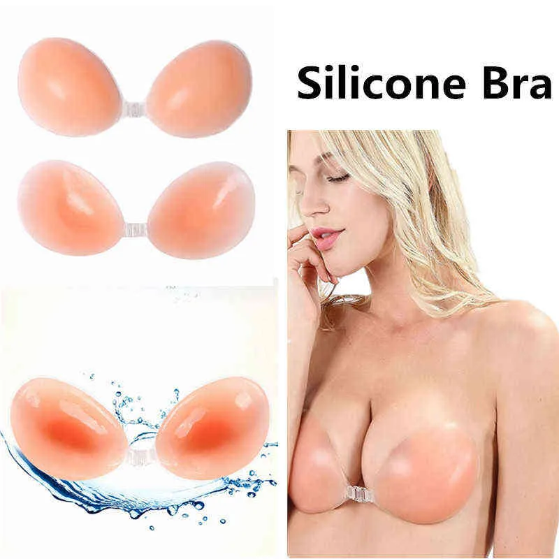 5PC 4 Größen A-D Cup Sexy Frauen Sommer Dame Strand Hochzeit Tief-V Unterwäsche Silikon Bh selbstklebende Trägerlosen Gel Y220725