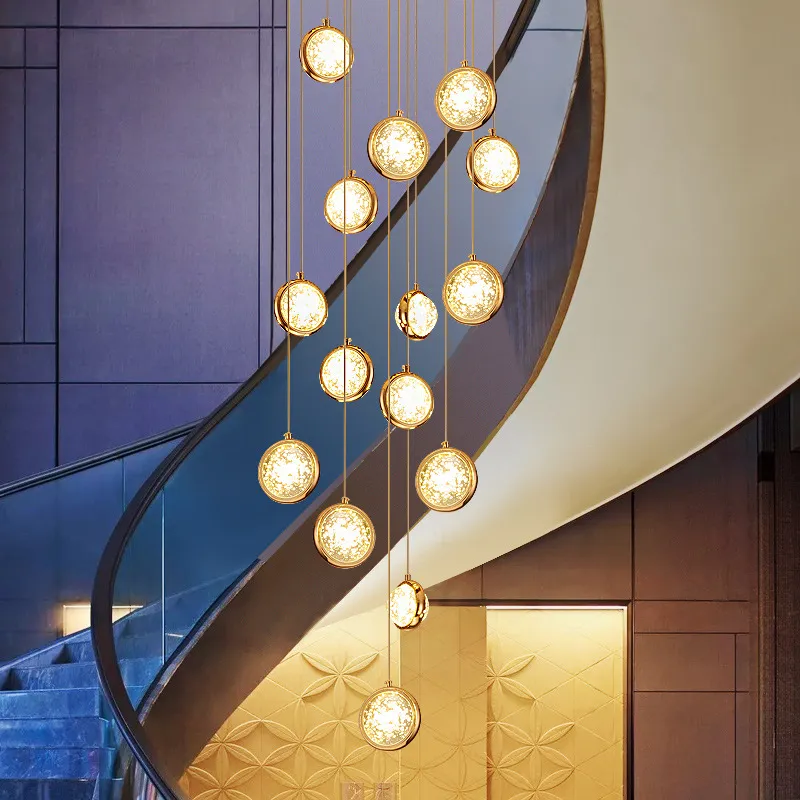 Lampes design moderne lustre pour escalier grand hall d'entrée luminaire suspendu or maison deocr led lumières en cristal