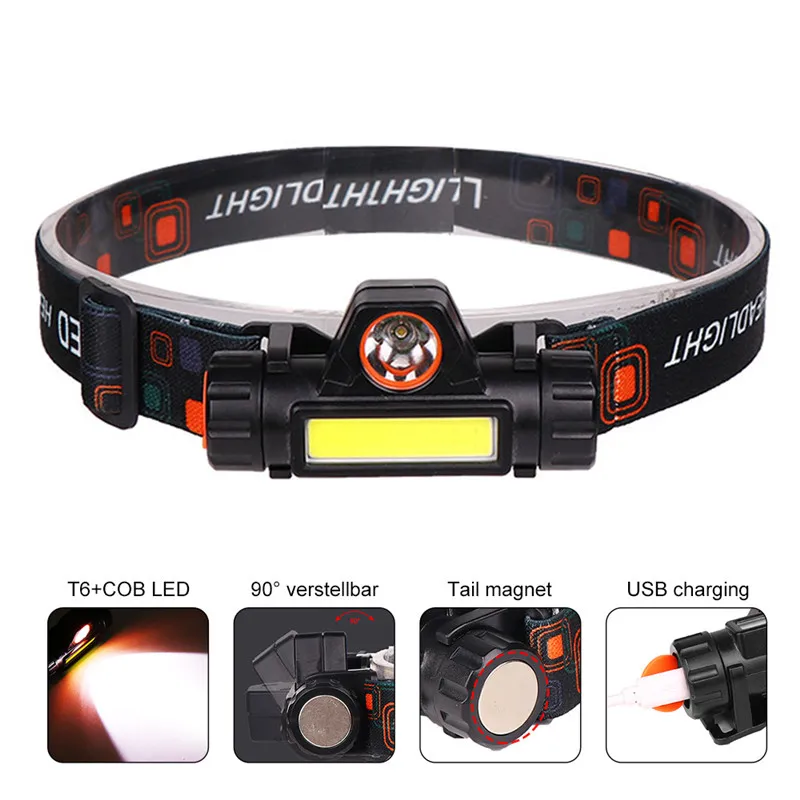 XP-G Q5 Huvudlampa Cob Work Headlight Head Lamp byggd 18650 Batterimagnet Vattentäta LED-glödlampor Camping Light Litwod D2.5