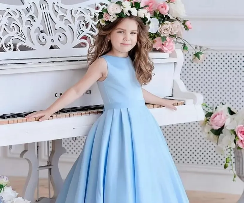جديد نمط ضوء الأزرق الأميرة مهرجان زهرة فتاة اللباس الاطفال حزب حفلة موسيقية الأطفال ثوب GNA9