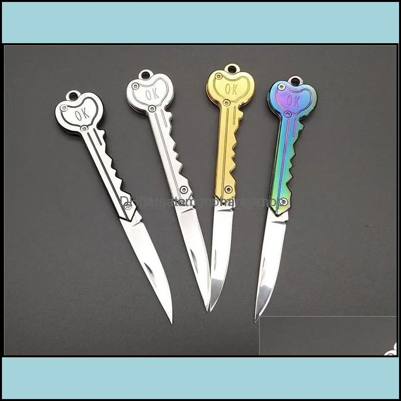 Knife Hand Tools Home Garden Ring Keychain Mini Key Form Blade Box Package Folding Pocket Mti-Tool Letter Opening Gadget Kit Camp