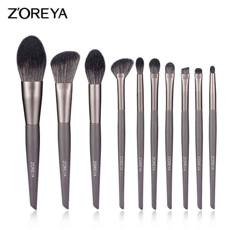 Herramientas de maquillaje Zoreya 10 Uds juego de brochas de fibra suave cara de ojos cosmético profesional caja de pelo sintético regalo sombra de ojos 220422