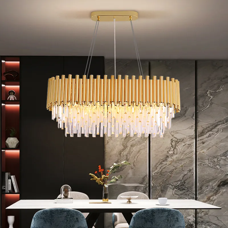 Złoty prostokąt kuchenny żyrandol jadalnia luksusowa kryształowa lampa LED Kreatywna wisząca oprawa oświetleniowa