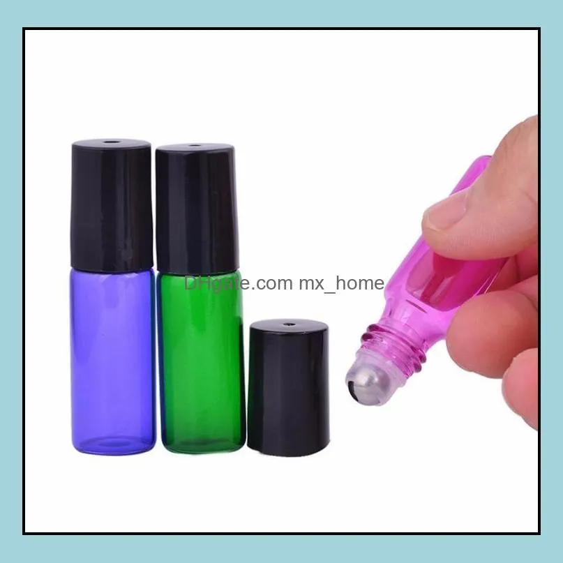 5ml thick amber green purple blue glass roller on bottles  oil empty perfume bottles with glass stainless steel roller ball