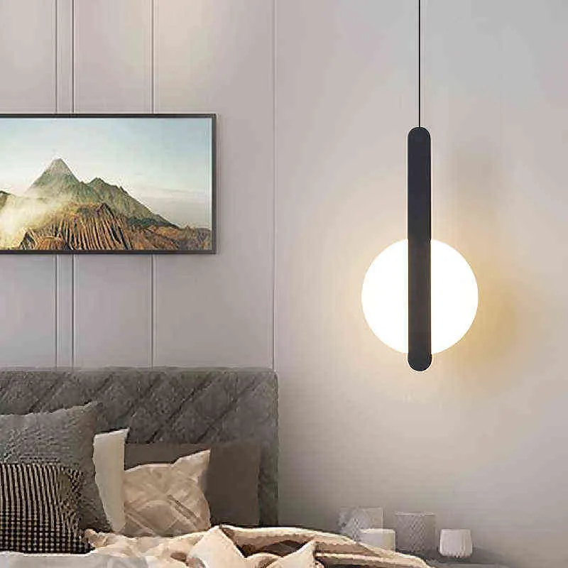 Nordic Bedside Kök Led Pendant Ljus Modern Bedroom Bedside Hängande Lampa Led Belysning Fixture Populära Suspension Lights W220324